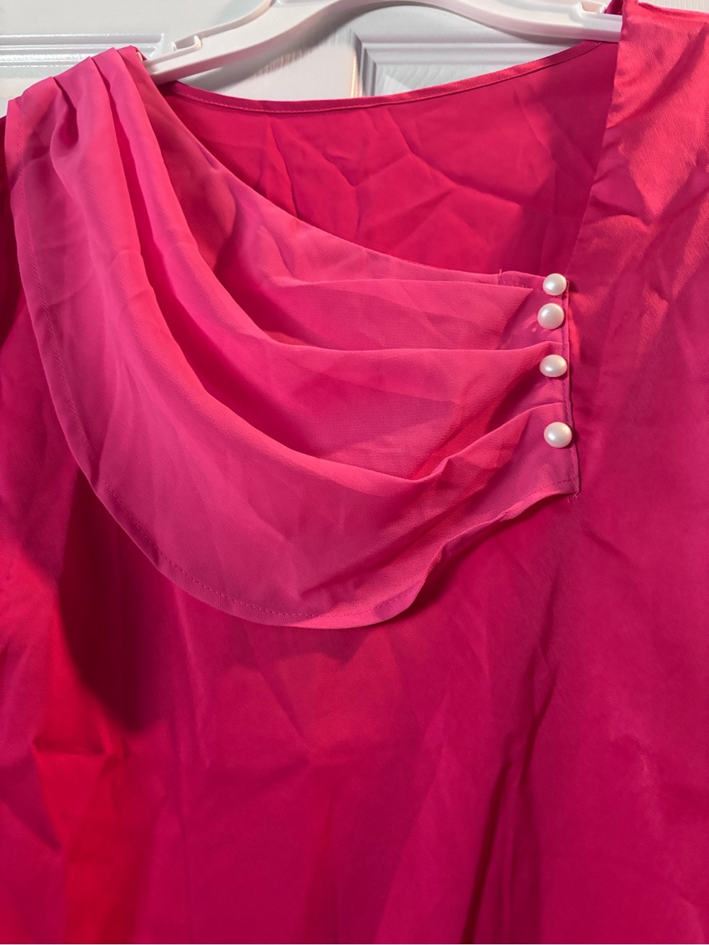 SHEIN Hot Pink Chiffon Draped Blouse with Pearl Buttons - Picture 2 of 6